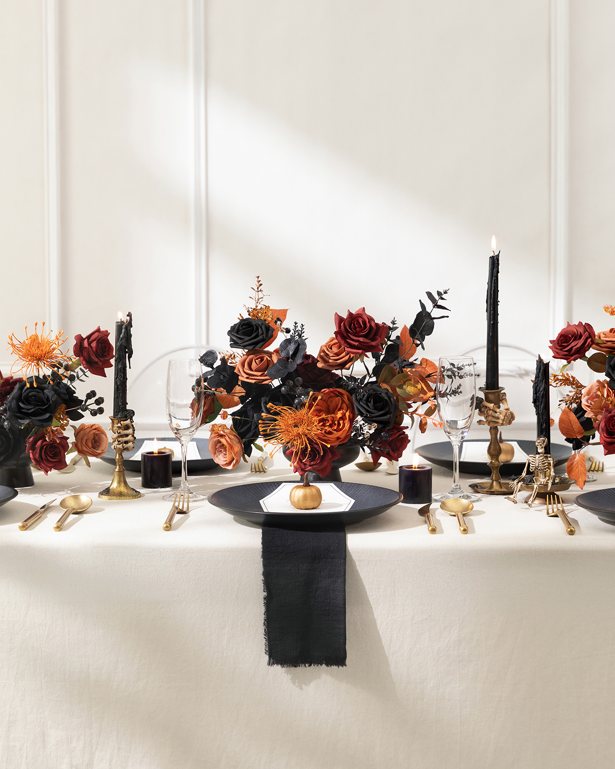 Flower Centerpiece Set in Black & Pumpkin Orange