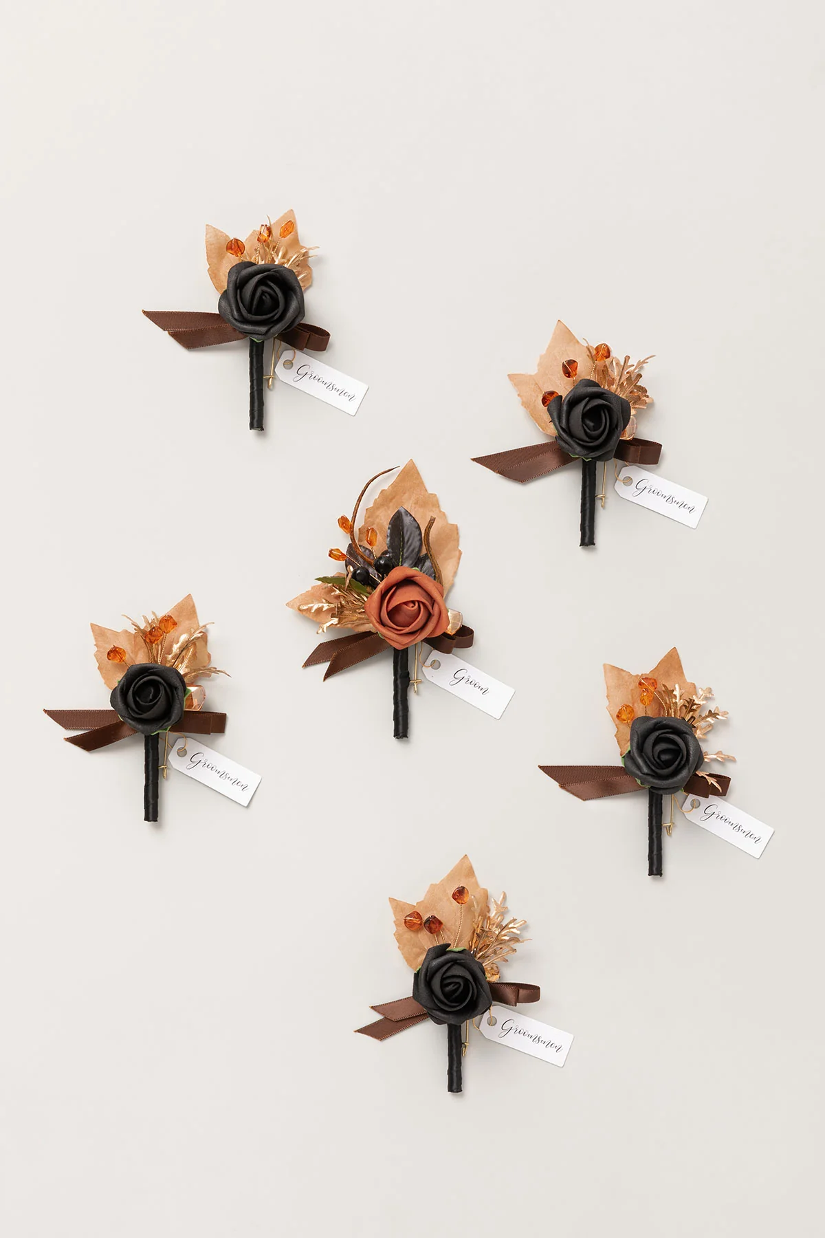 Boutonniere Set in Black & Pumpkin Orange