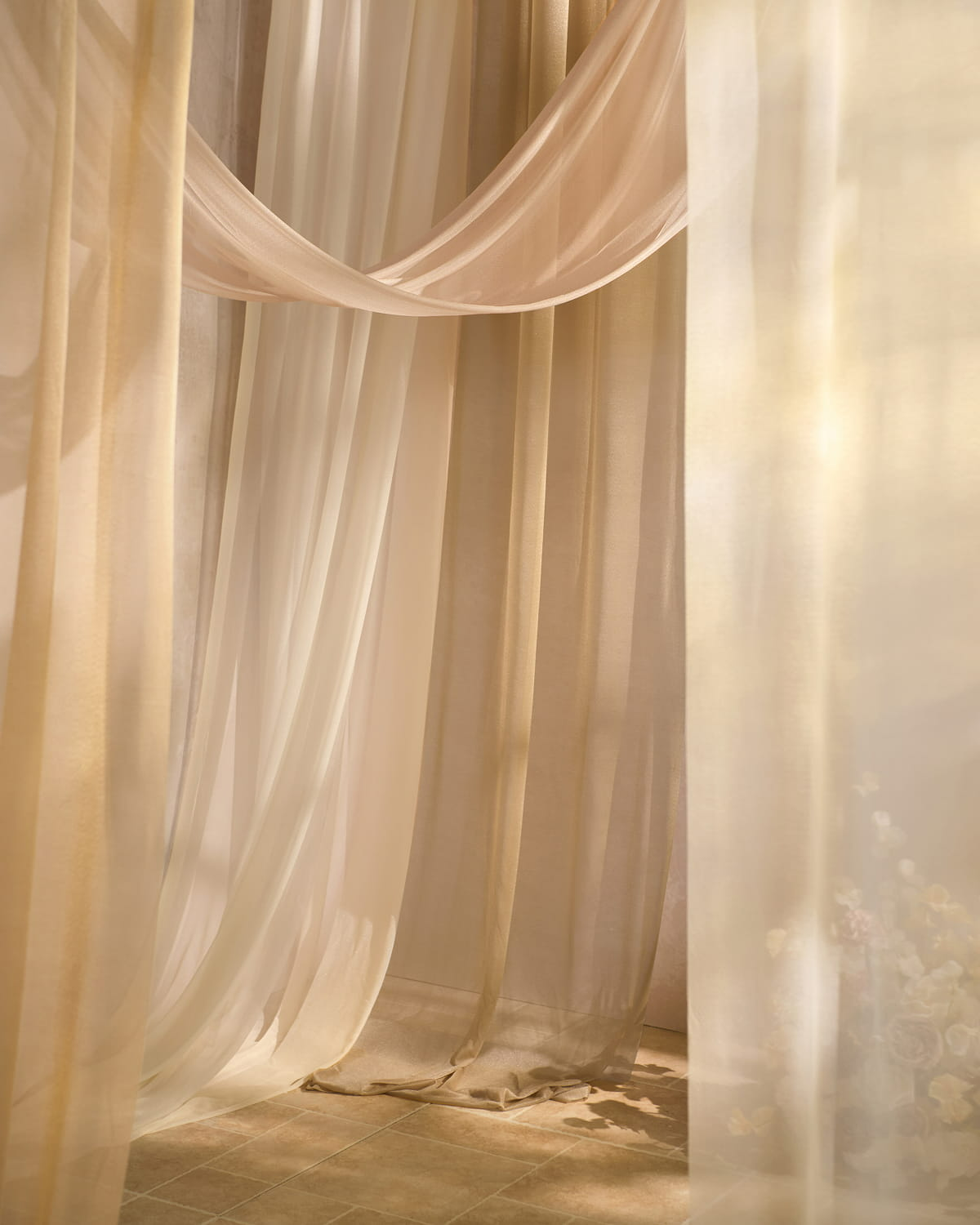 Wedding Arch Drapes in ream & Nude & Almond