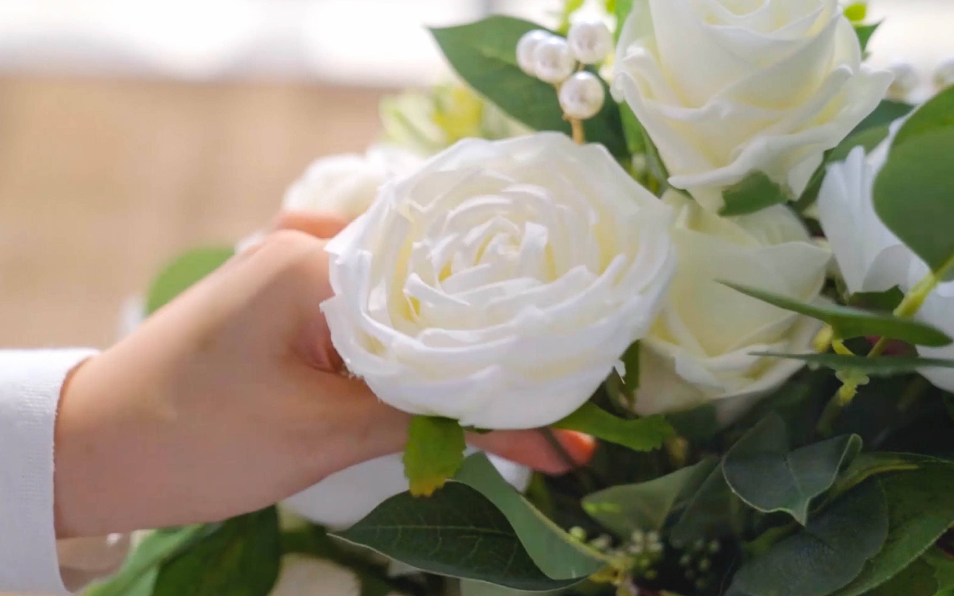 Small Cascade Bridal Bouquet in Natural Whites
