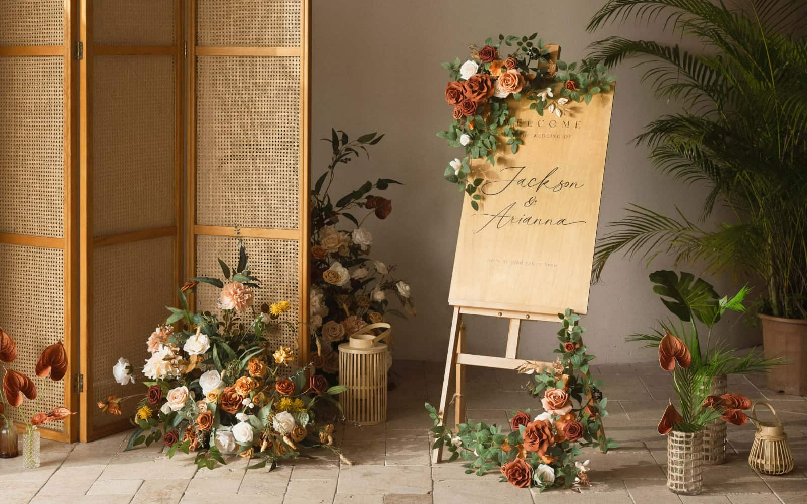 Deluxe Combo Set Flower Sign Decor in Sunset Terracotta
