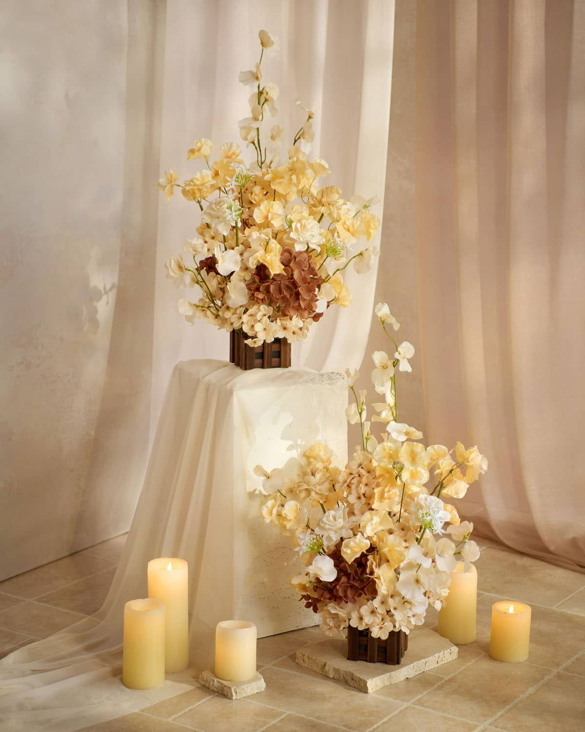 Wedding Aisle Runner Flower Arrangement in Cream & Butter Yellow