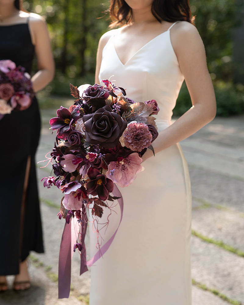 Small Cascade Bridal Bouquet in Plum Velvet Wedding