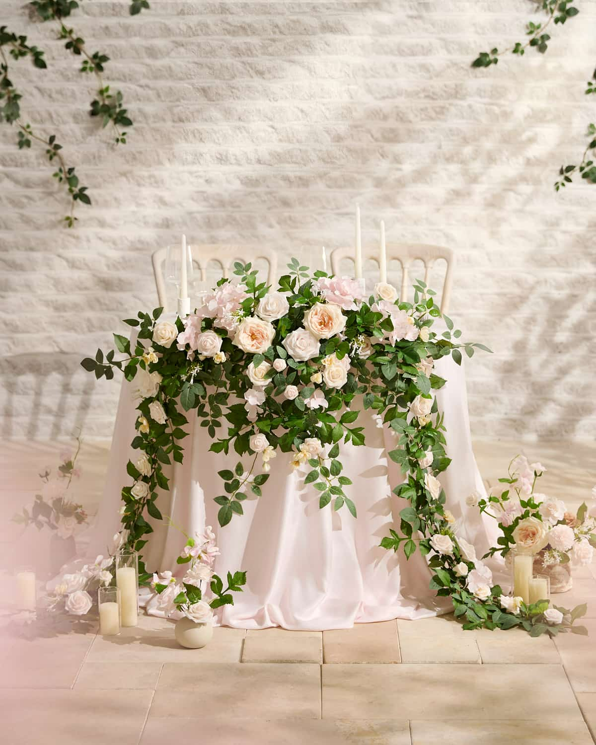 9ft Head Table Flower Garland in Powder Pink & Cream
