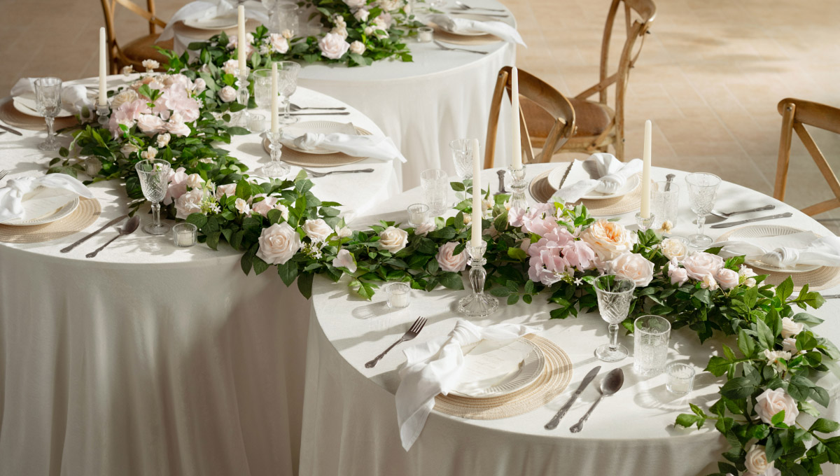9ft Head Table Flower Garland in Powder Pink & Cream