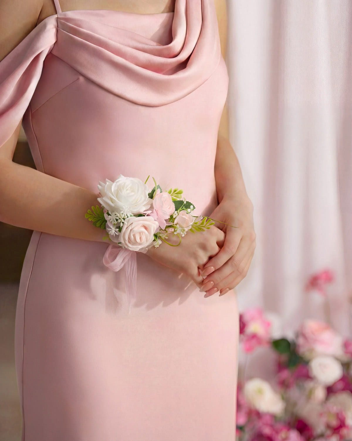 Wrist Corsages in Dusty Rose & Cream