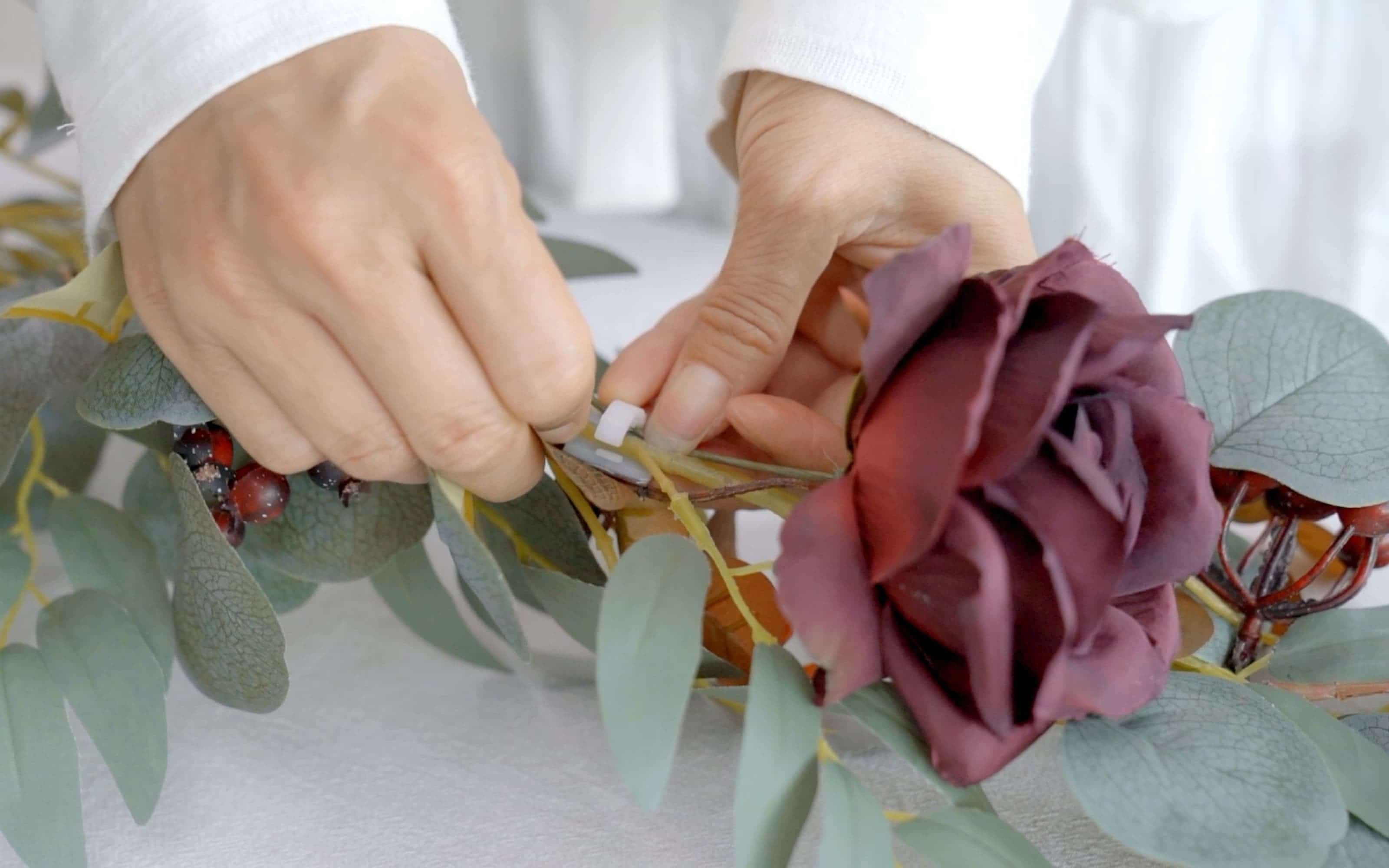6ft Eucalyptus and Willow Leaf Garland with Filler Flowers in Sunset Terracotta