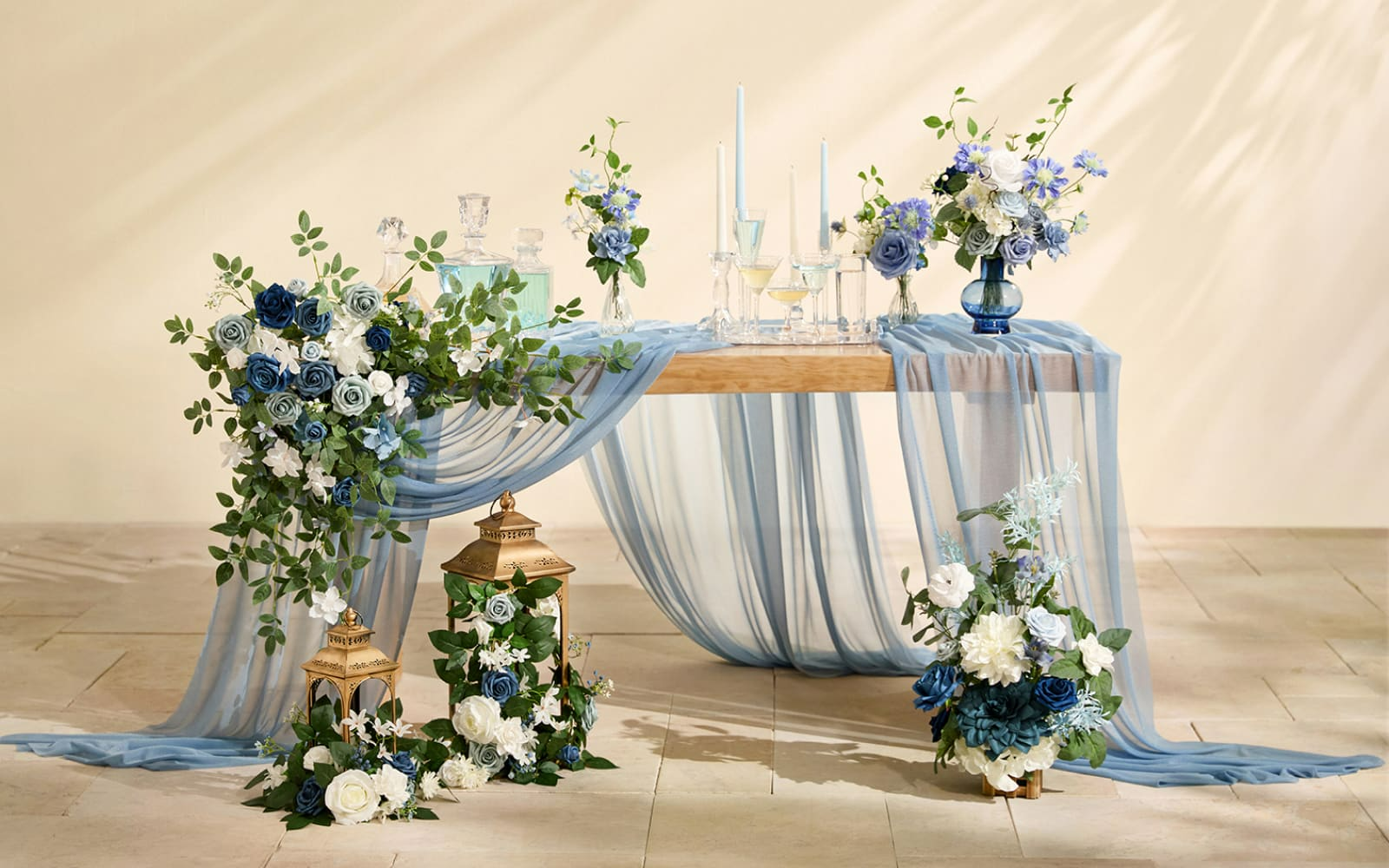Altar Decor Free-Standing Flowers in Dusty Blue & Navy