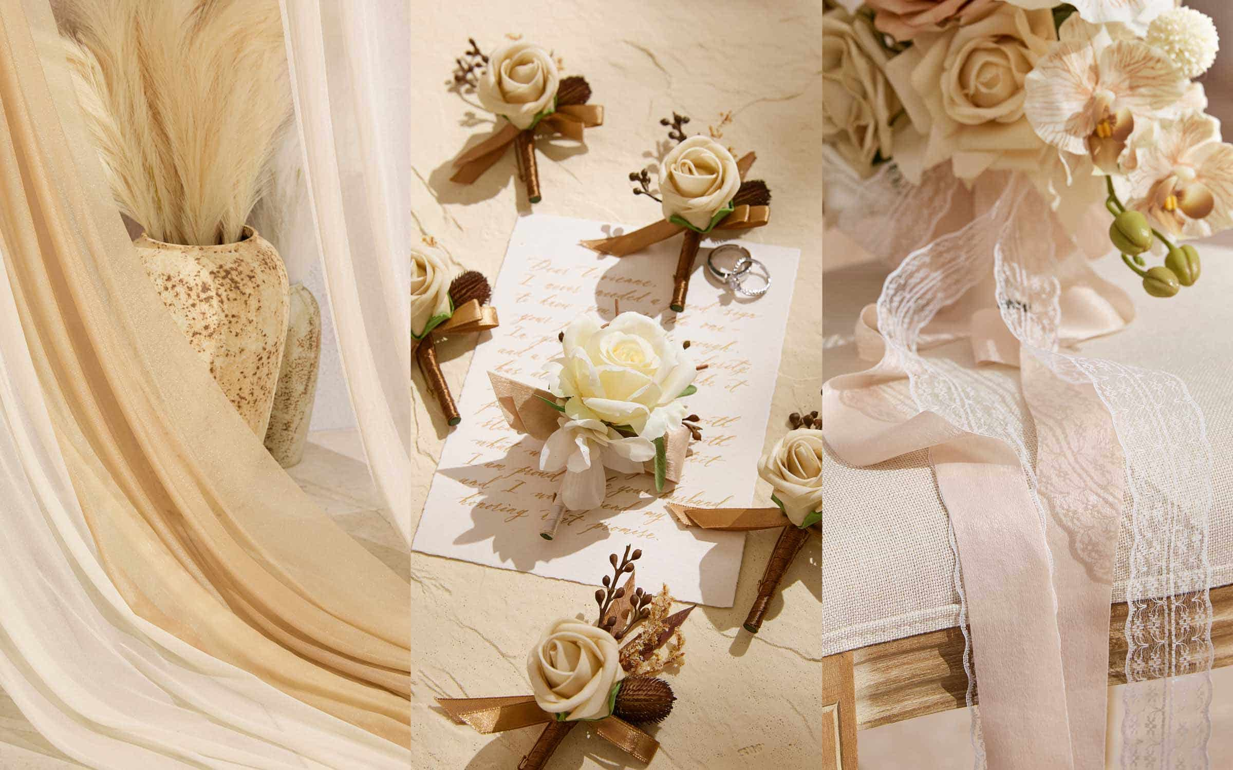 Small Cascade Bridal Bouquet in Tawny Beige & Sand Beige