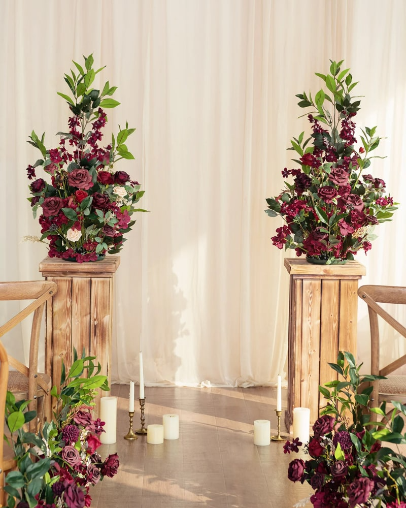 Altar Decor Free-Standing Flowers in Bordeaux Red & Wine