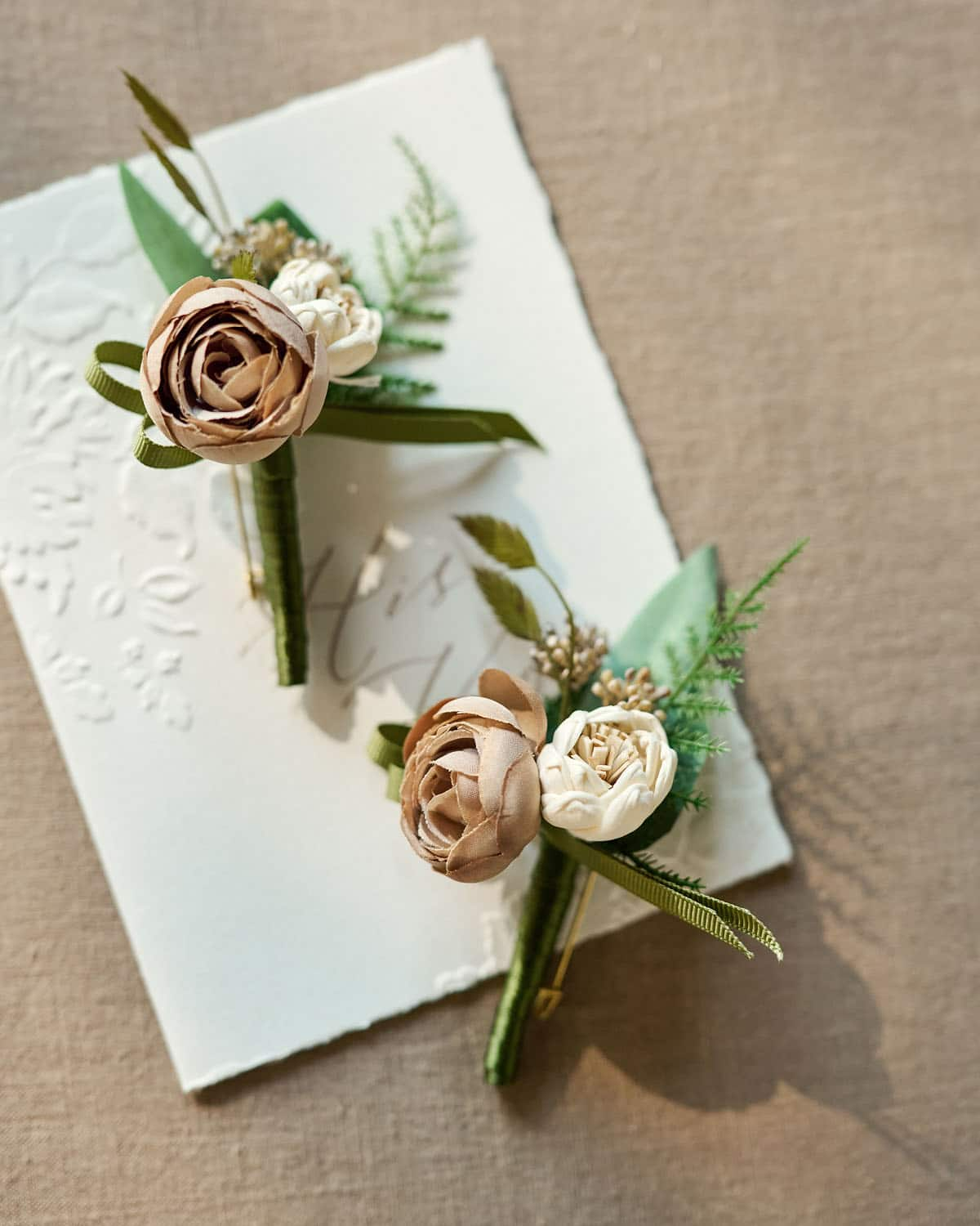 Boutonnieres in Tawny Beige & Beige
