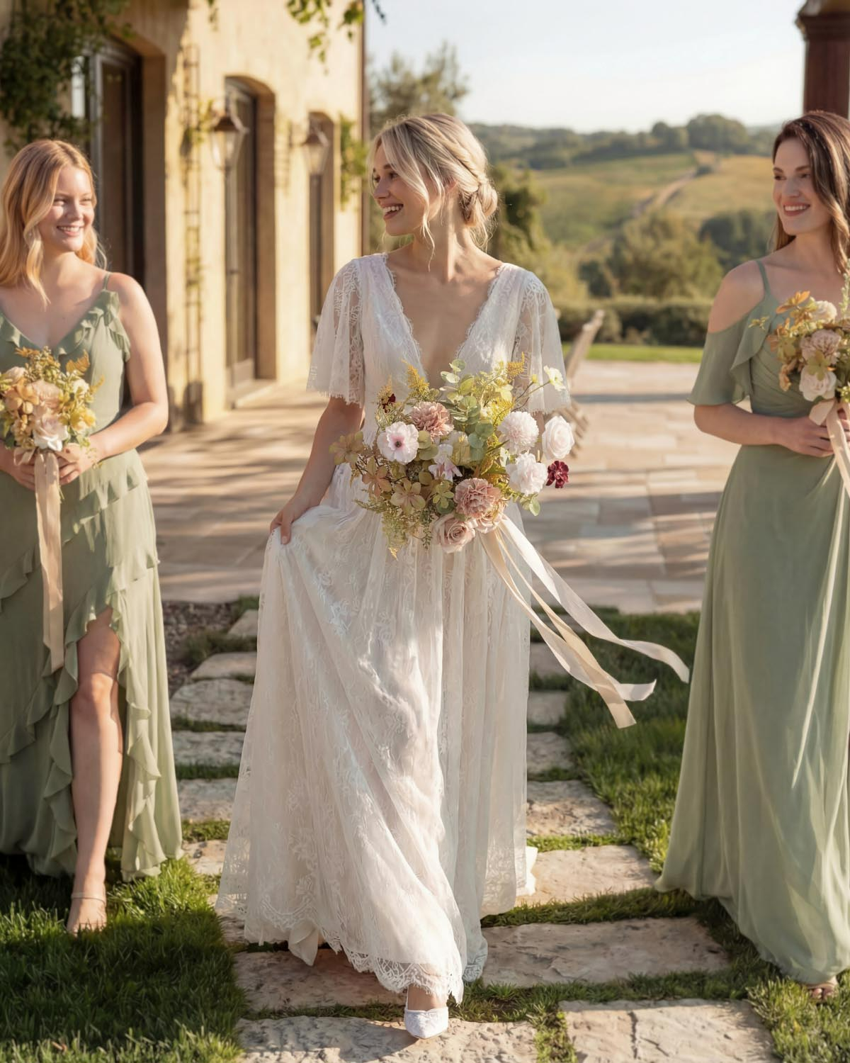 Bridesmaid Posy in Powder Pink & Olive Green