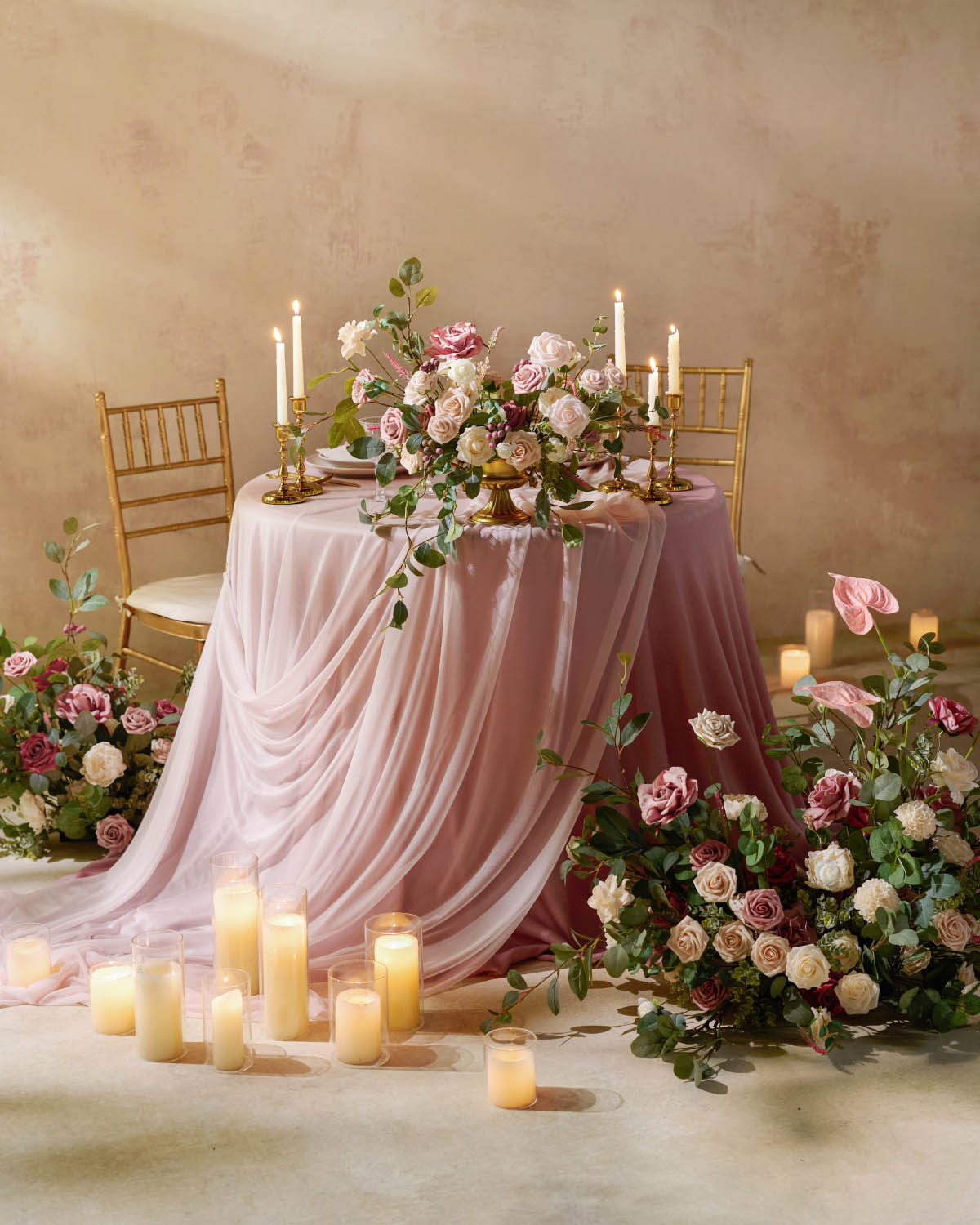 Large Floral Centerpiece Set in Dusty Rose & Cream