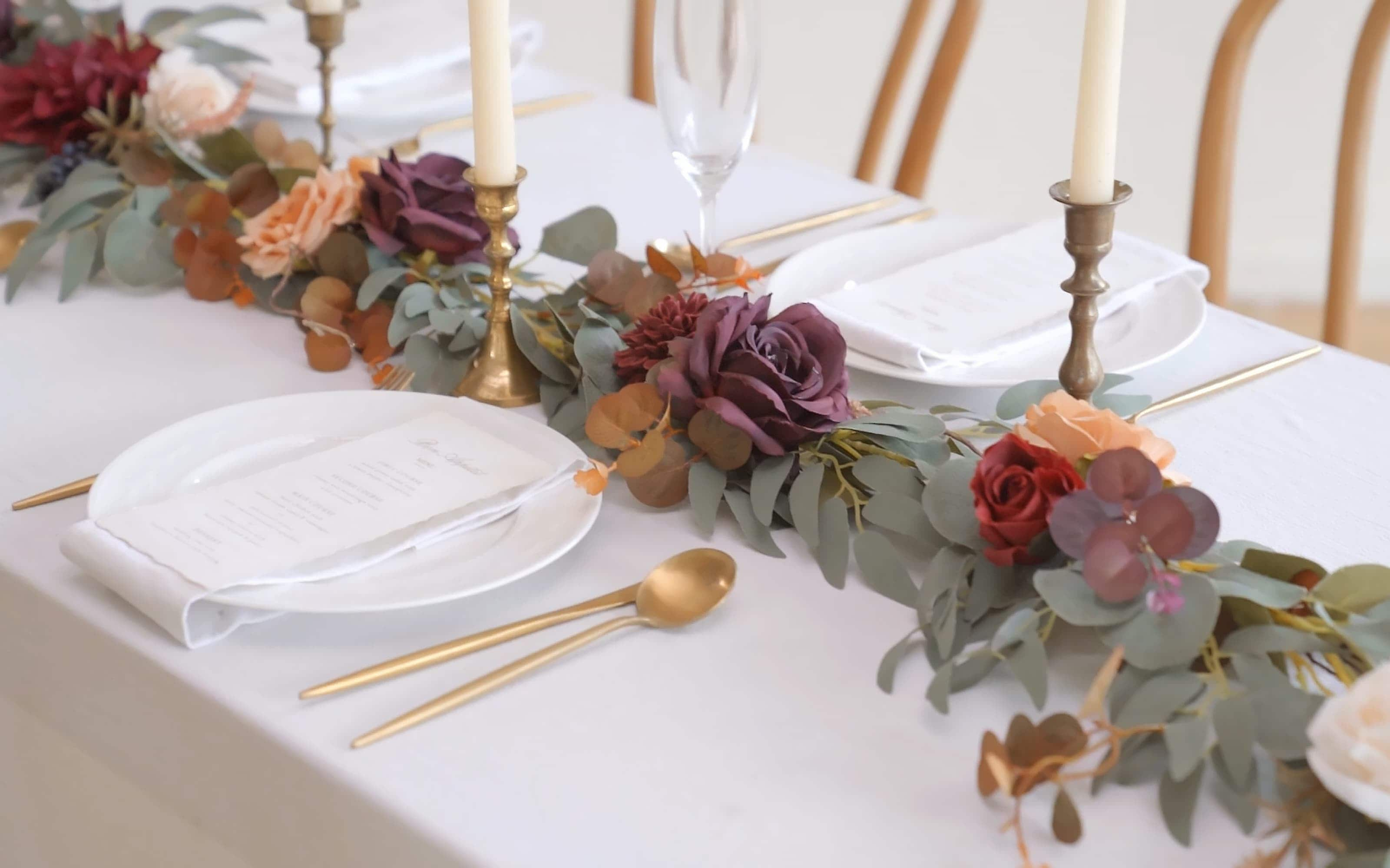 6ft Eucalyptus and Willow Leaf Garland with Filler Flowers in Sunset Terracotta