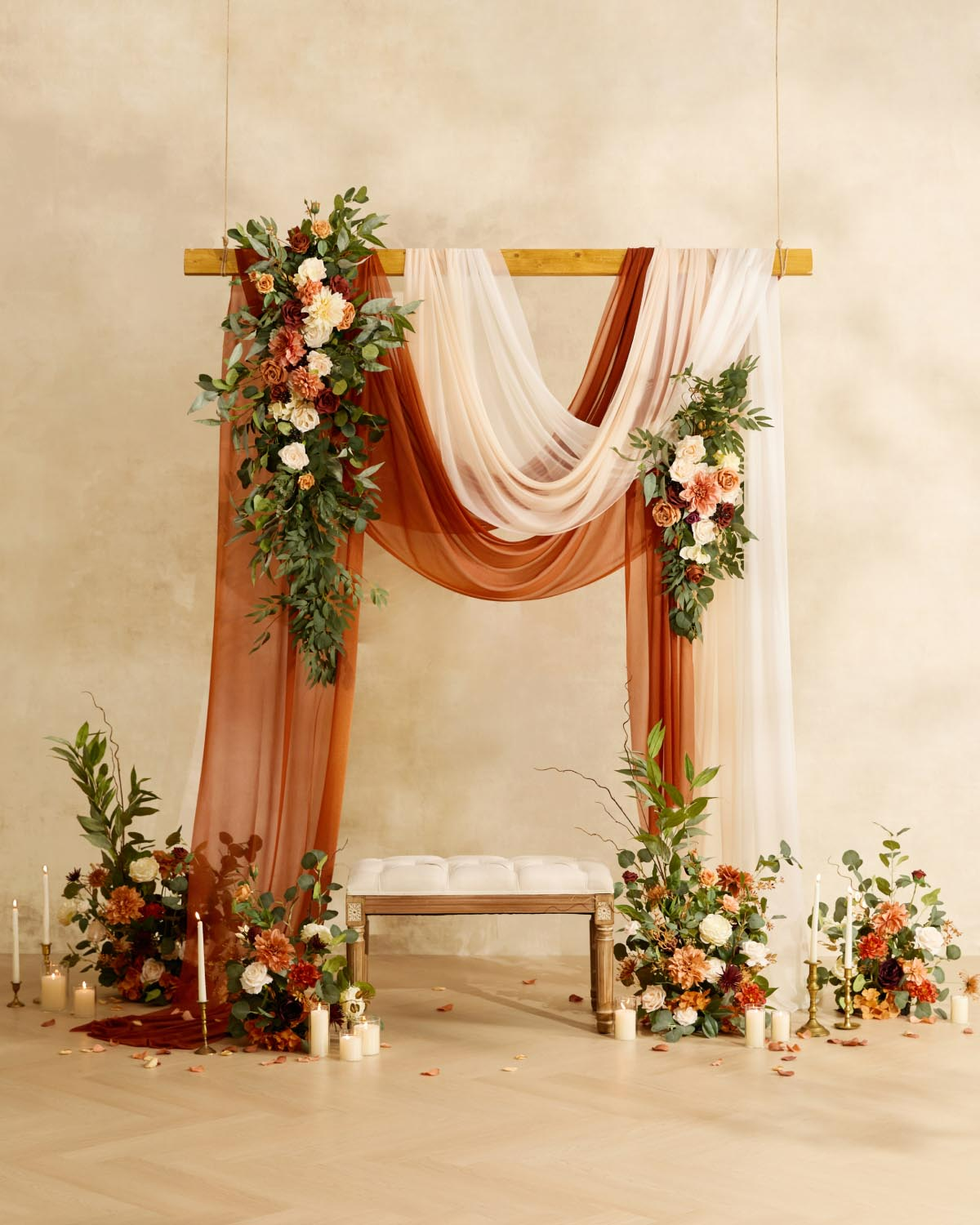 Arch Decor with Drapes in Sunset Terracotta