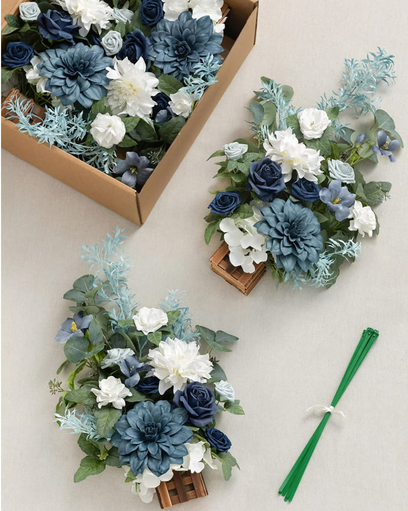 Wedding Aisle Runner Flower Arrangement in Dusty Blue & Navy | Clearance