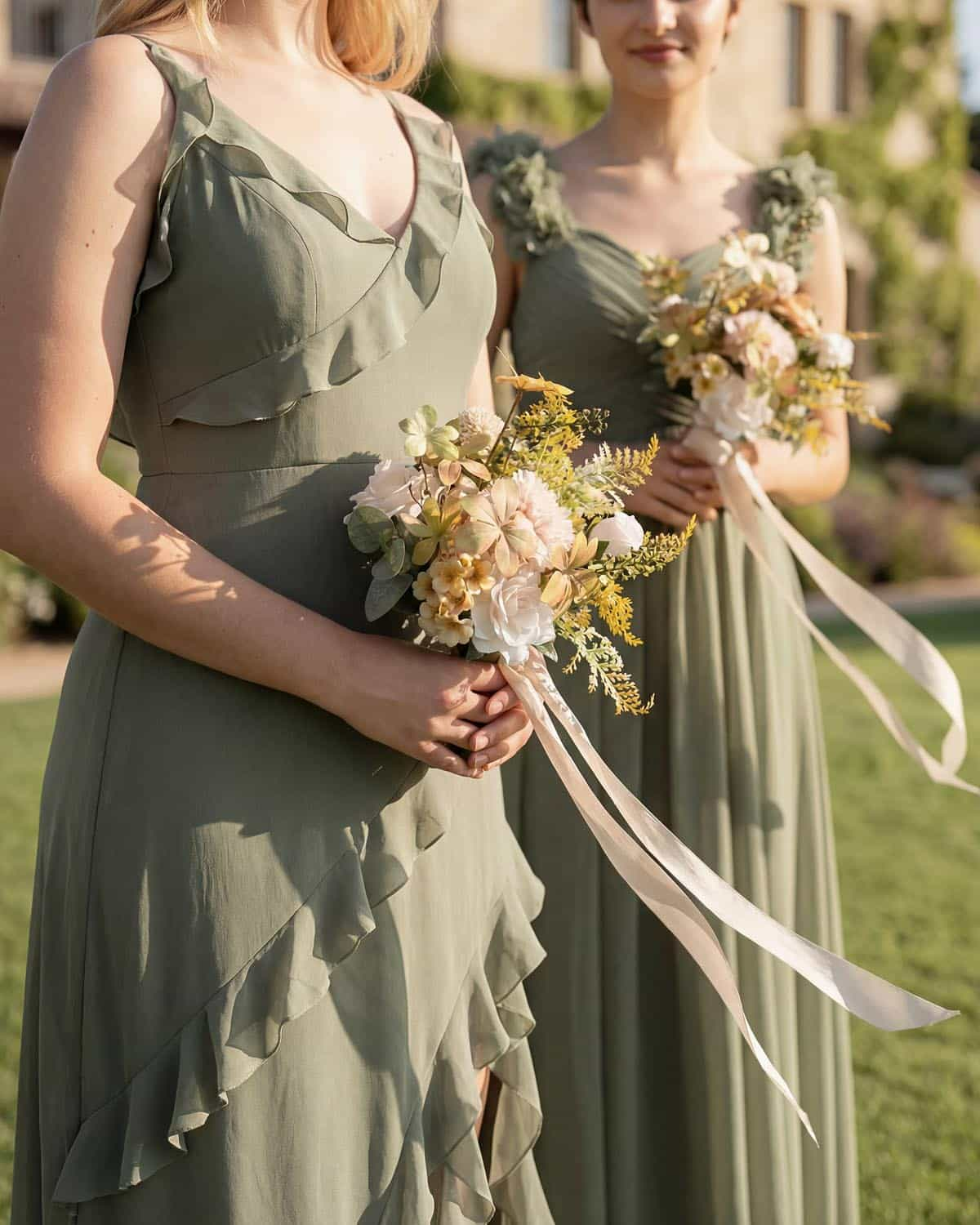 Bridesmaid Posy in Powder Pink & Olive Green