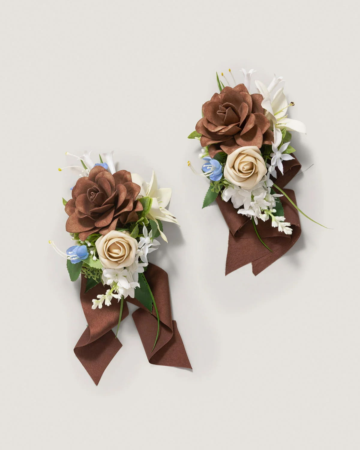 Wrist and Shoulder Corsages in Earth Brown & Tawny Beige