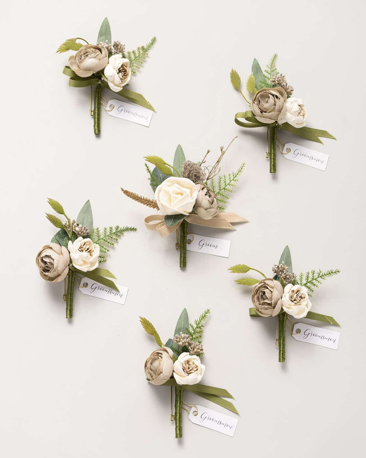 Boutonnieres in White & Beige