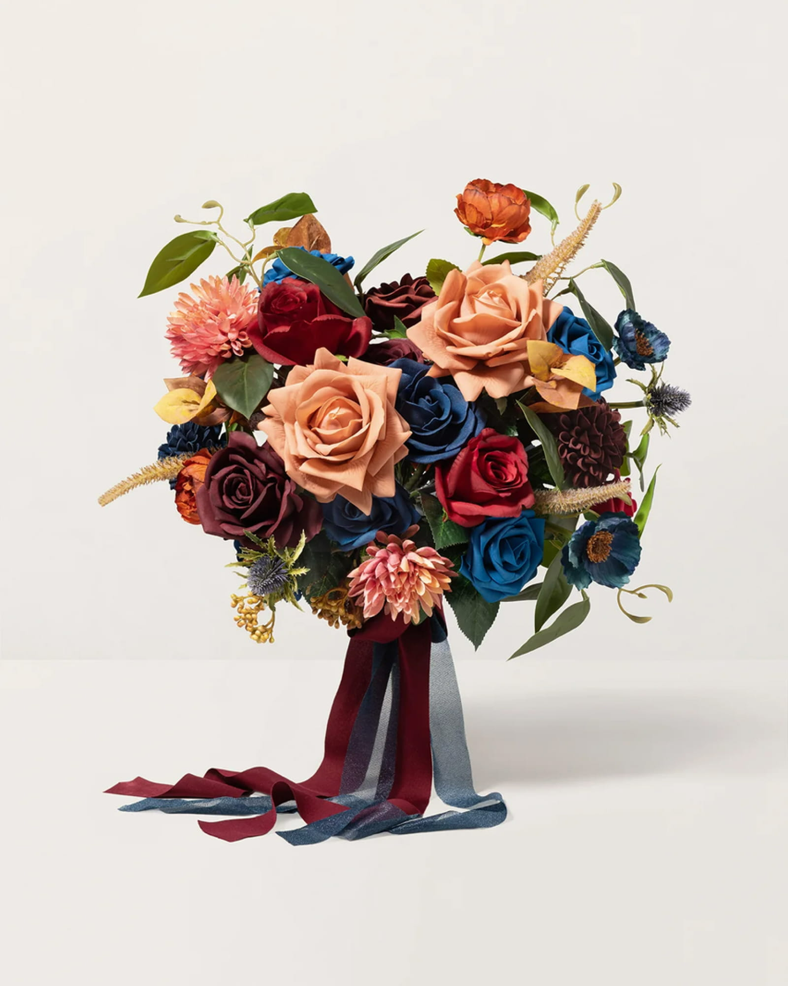 Bridal Bouquet in Royal Blue & Dark Red & Soft Peach