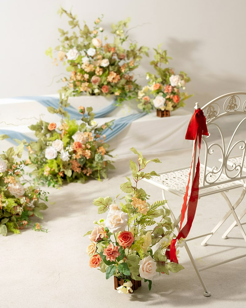 Wedding Aisle Runner Flower Arrangements in Garden Blush