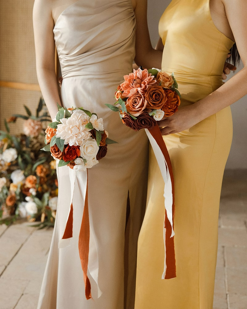 Gradual Bridesmaid Bouquets in Sunset Terracotta