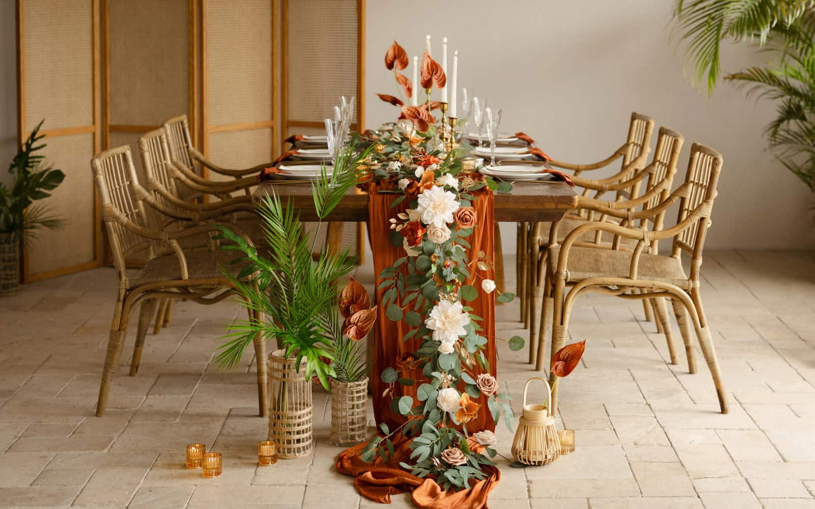 6ft Flower Garland in Sunset Terracotta
