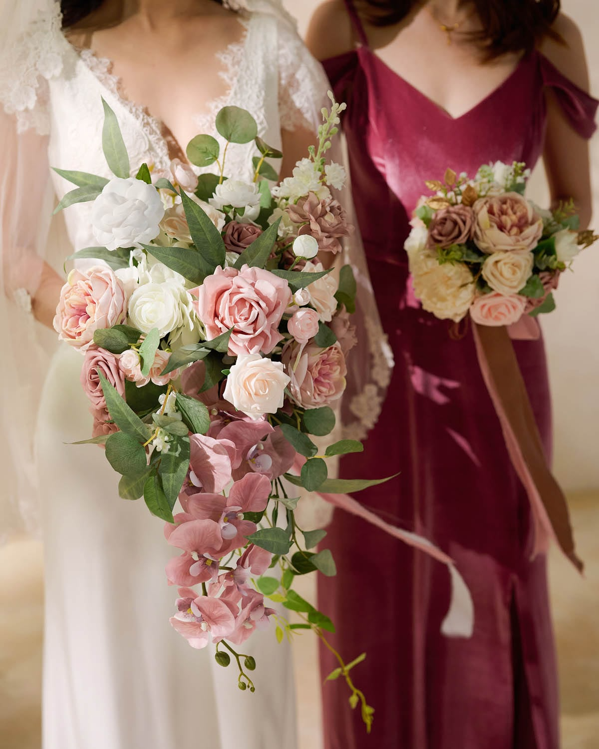 Medium Cascade Bridal Bouquet in Dusty Rose & Cream