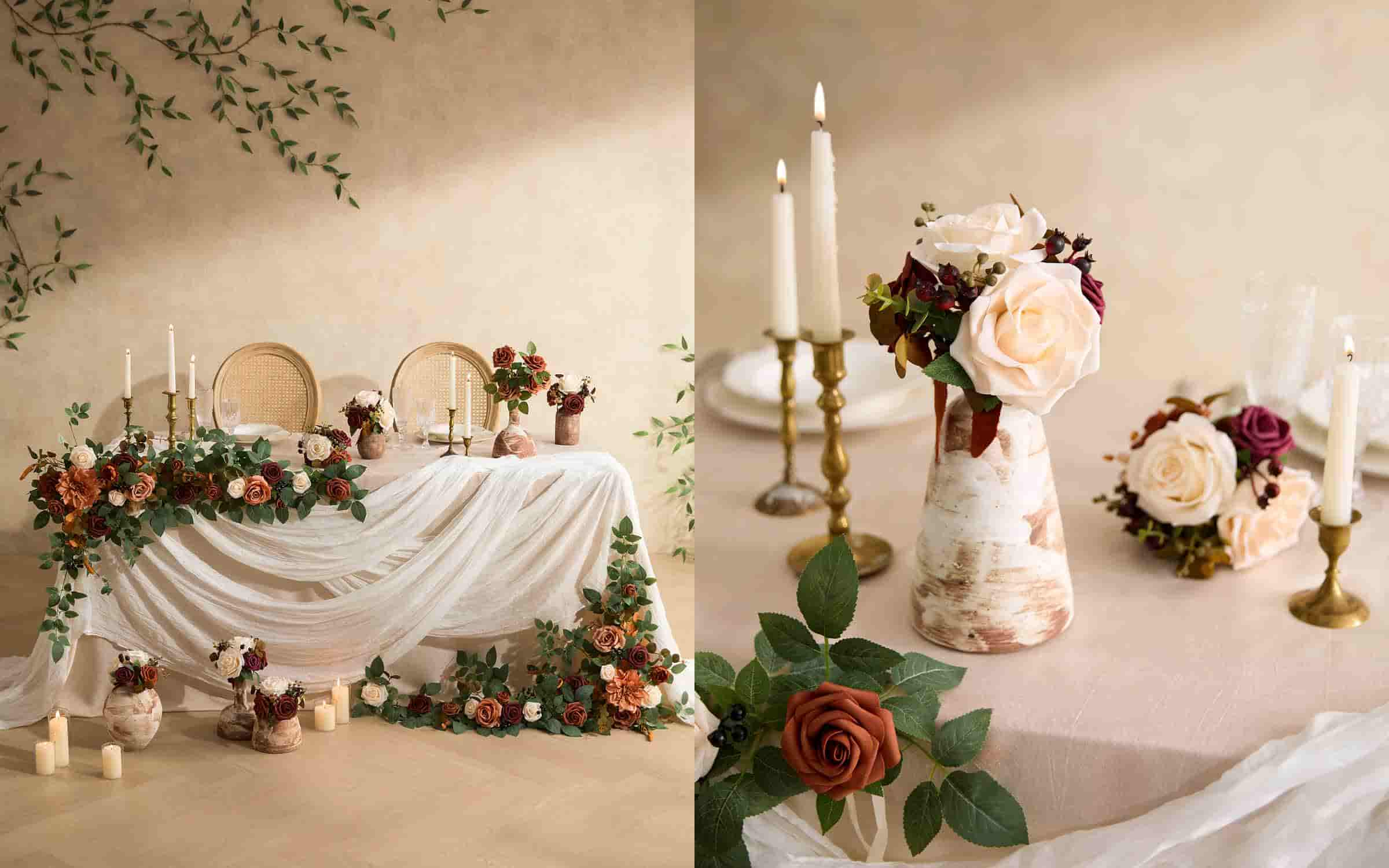 Mini Ready-to-Use Flower Centerpiece Set in Romantic Marsala