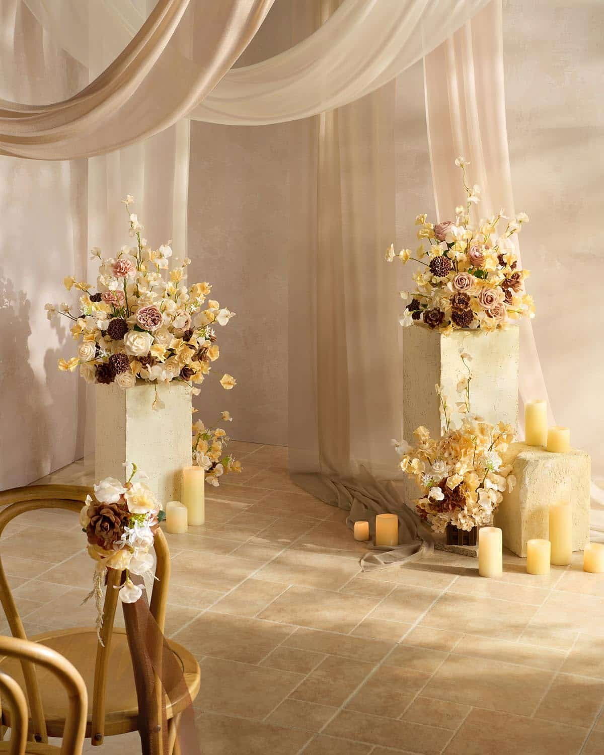 Wedding Aisle Runner Flower Arrangement in Cream & Butter Yellow