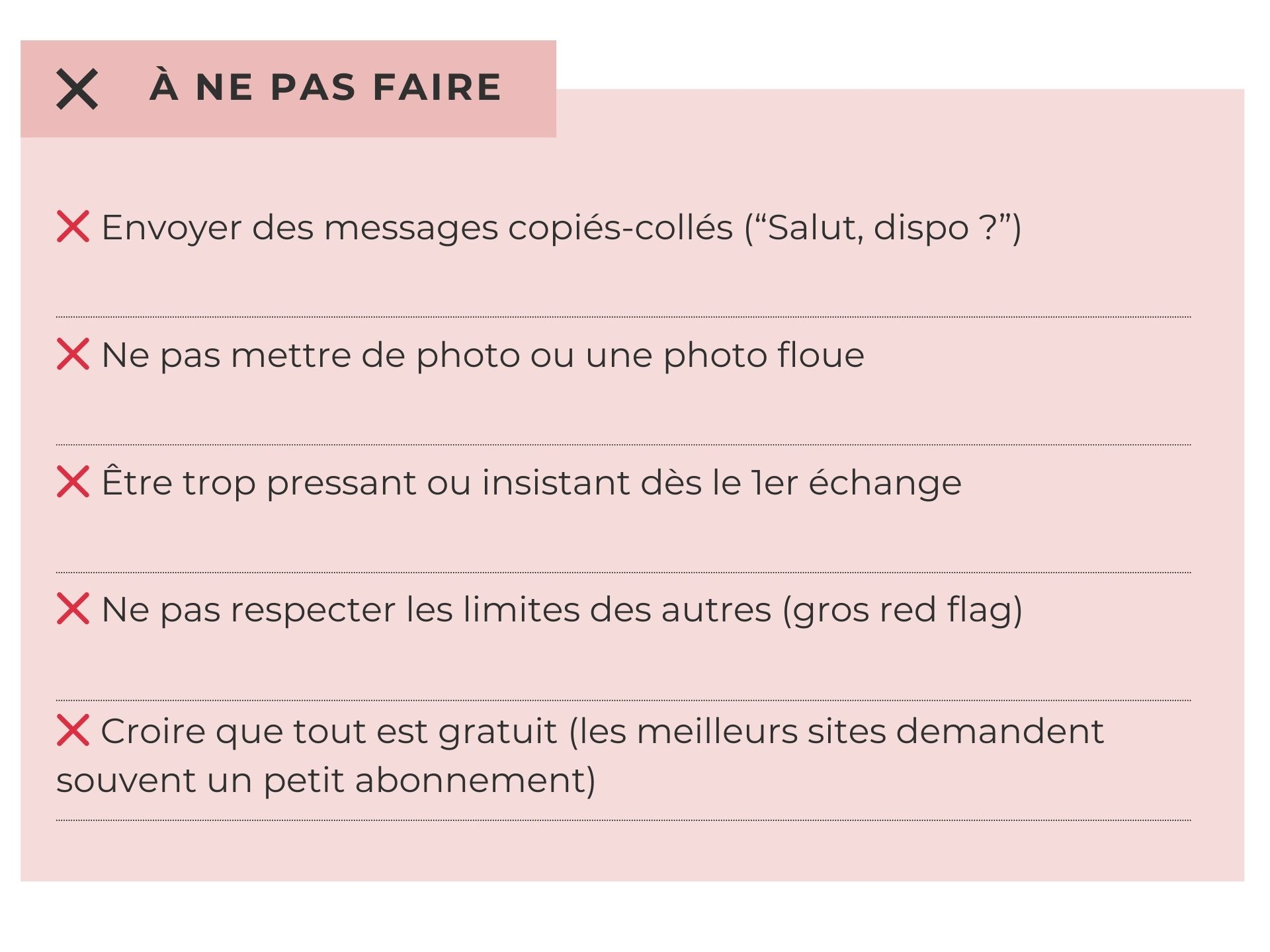 check-list des erreurs à ne pas faire pour aborder une femme sur un site libertin
