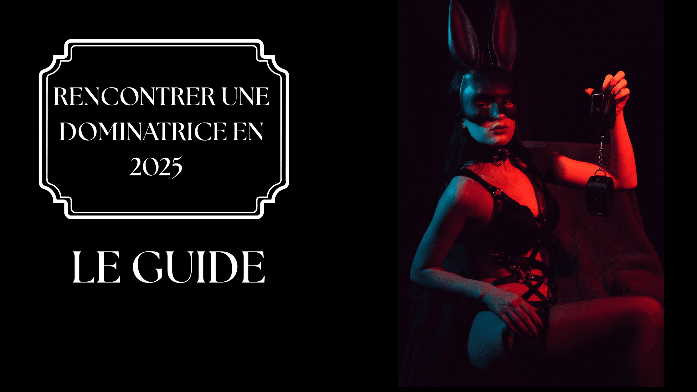 illustration de l'article rencontre dominatrice : titre de l'article et image de femme dominante avec un masque