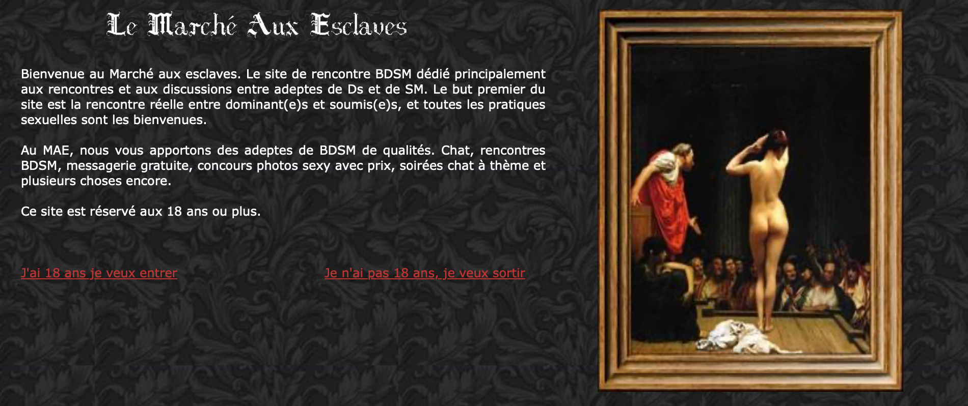 illustration du marché aux esclaves, le site BDSM
