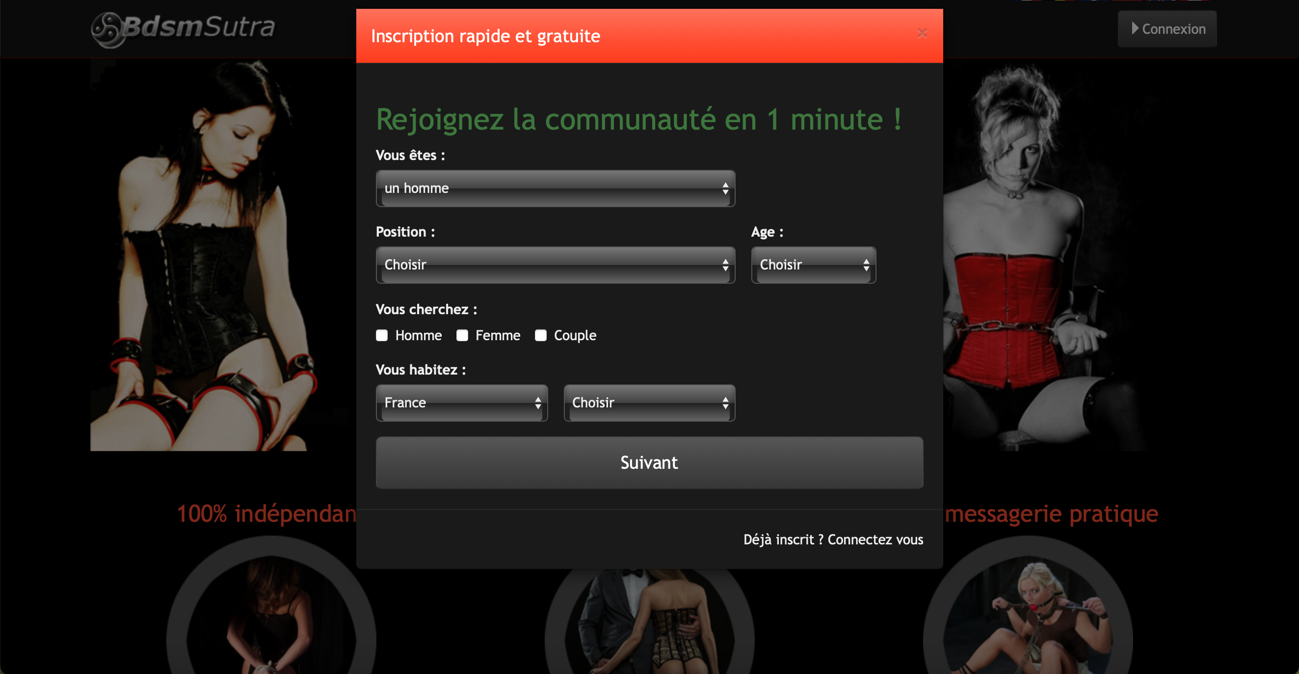 illustration page d'accueil du site Bdsmsutra pour inscription
