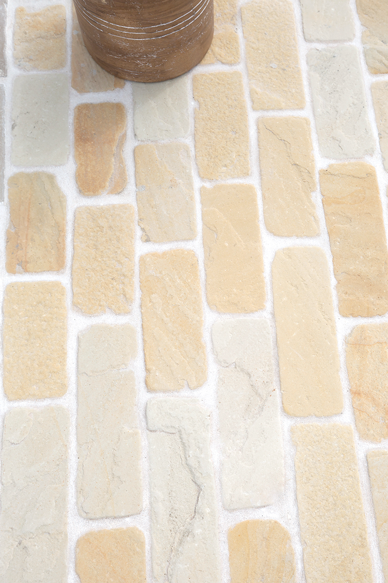 Cobblestone Patio Ideas Beige Sandstone Cobble Tile