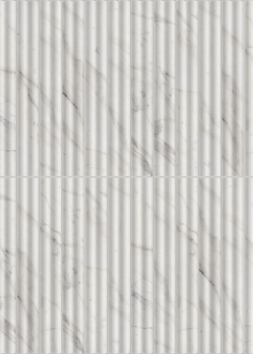 white marble effect fluted tiles