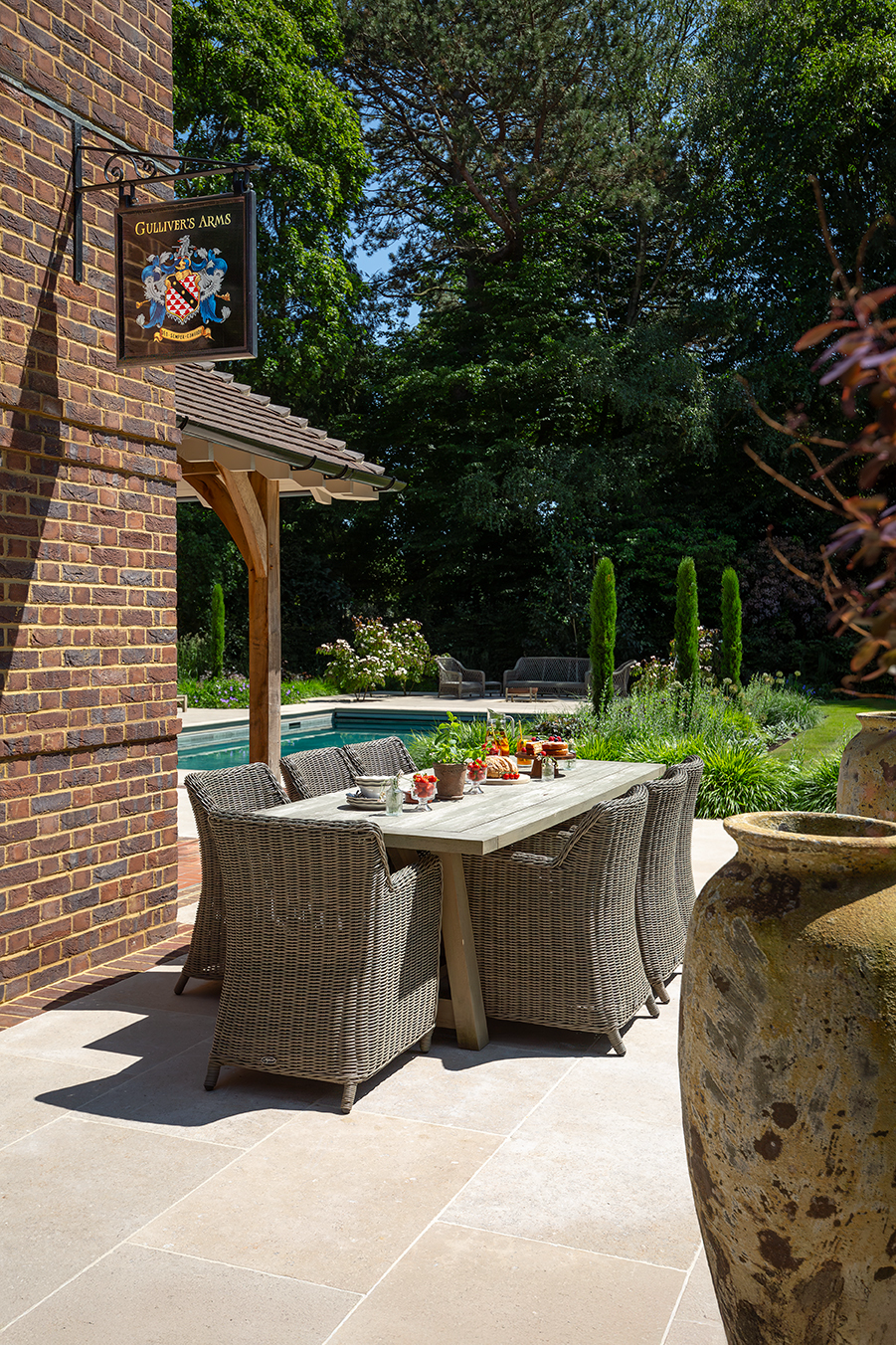 dijon limestone tumbled garden paving outdoor dining