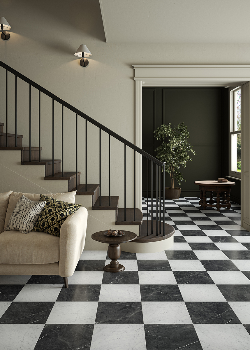 Berrittini Black & White Chequerboard Marble Effect Tiles