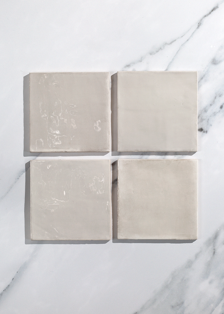 flat lay of Patello Seashell square gloss tiles