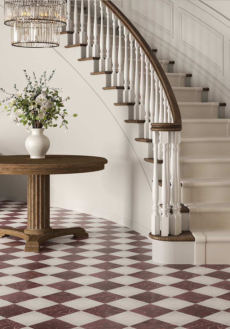 Riviera Burgundy Chequerboard Marble Flooring