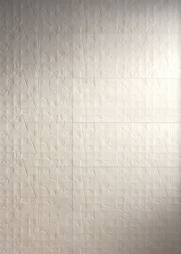 Orla Ivory embossed floral white wall tile