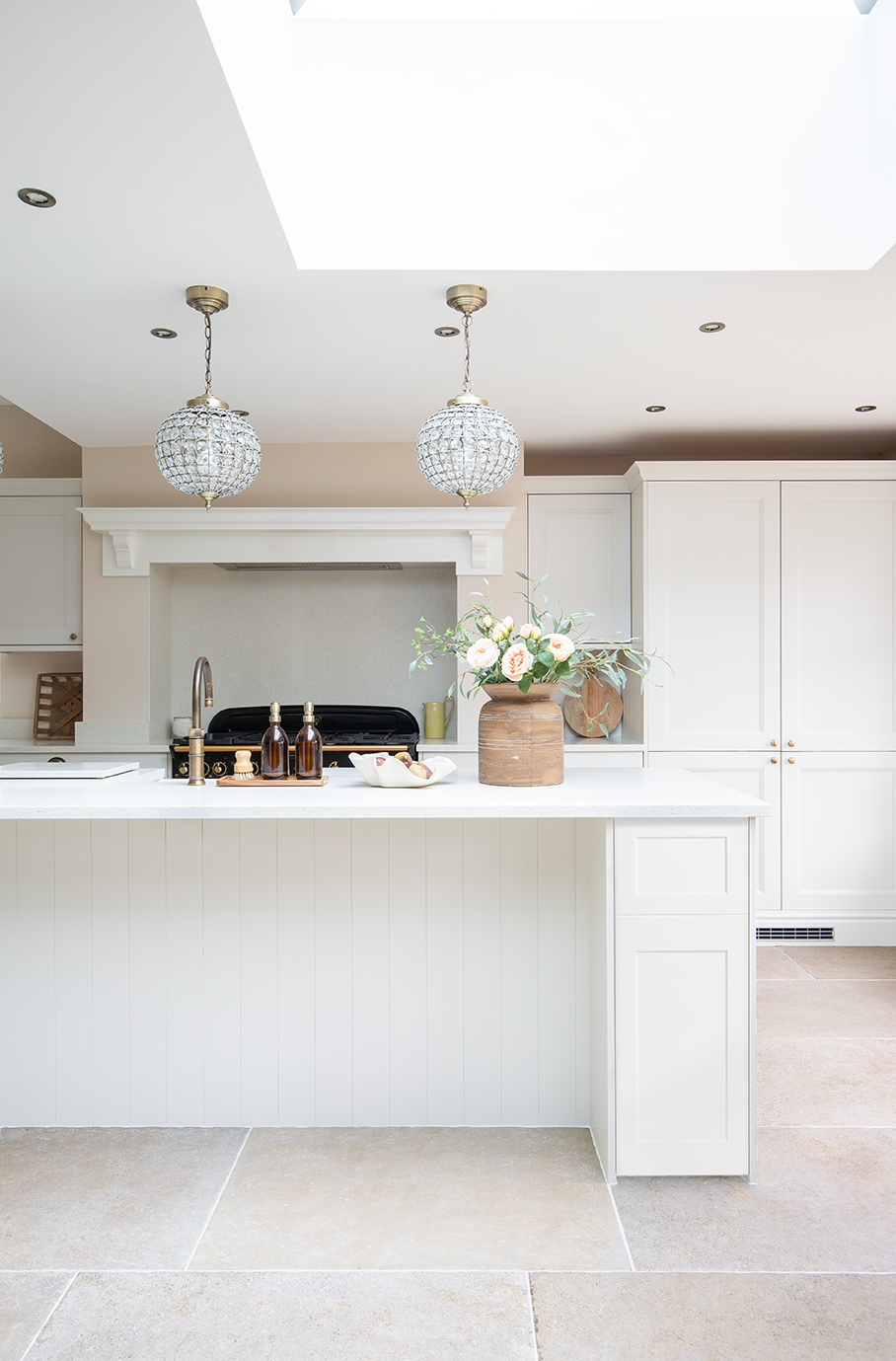 Montpellier Sable Tumbled Effect Porcelain in white kitchen