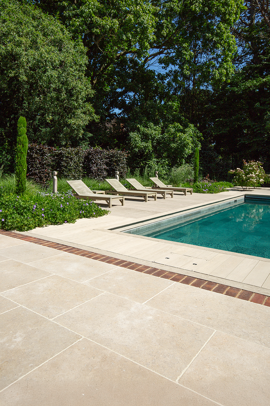 Dijon tumbled limestone outdoor pool and patio