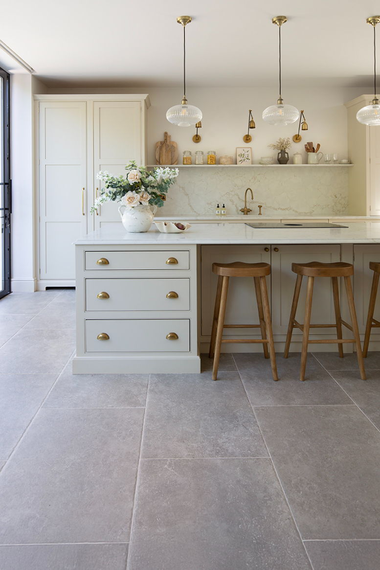 Hambleton Taupe Textured Stone Effect Tiles in neutral kitchen