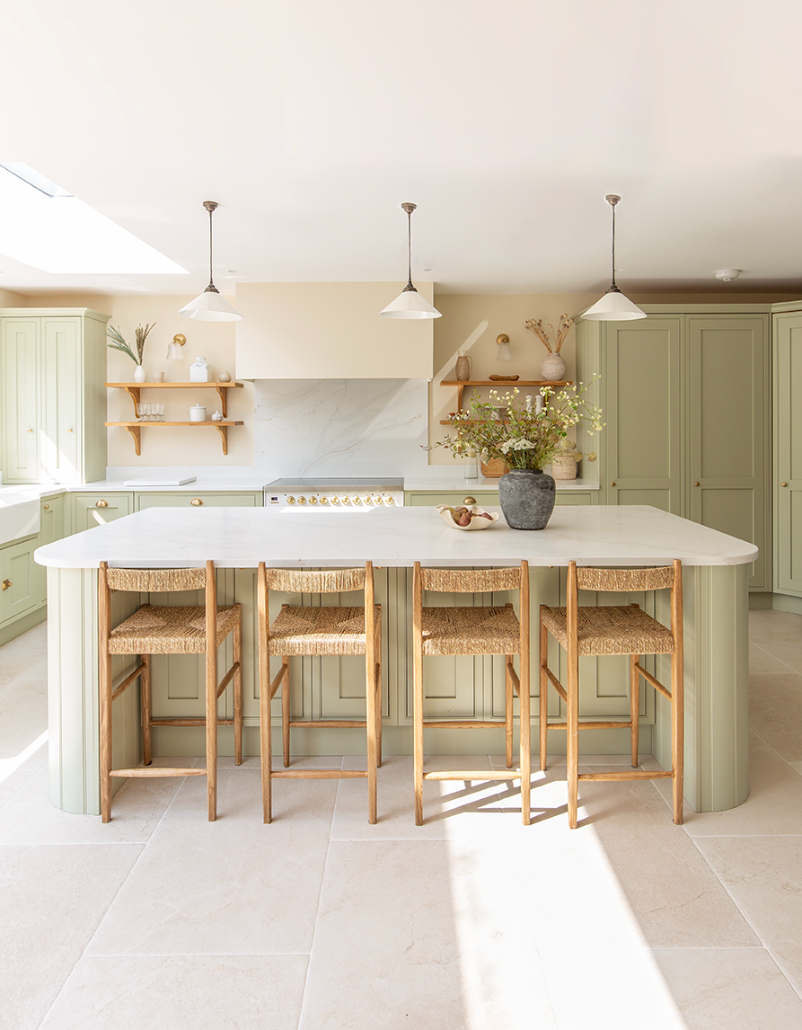 Dorchester Aged White Tiles in light green kitchen