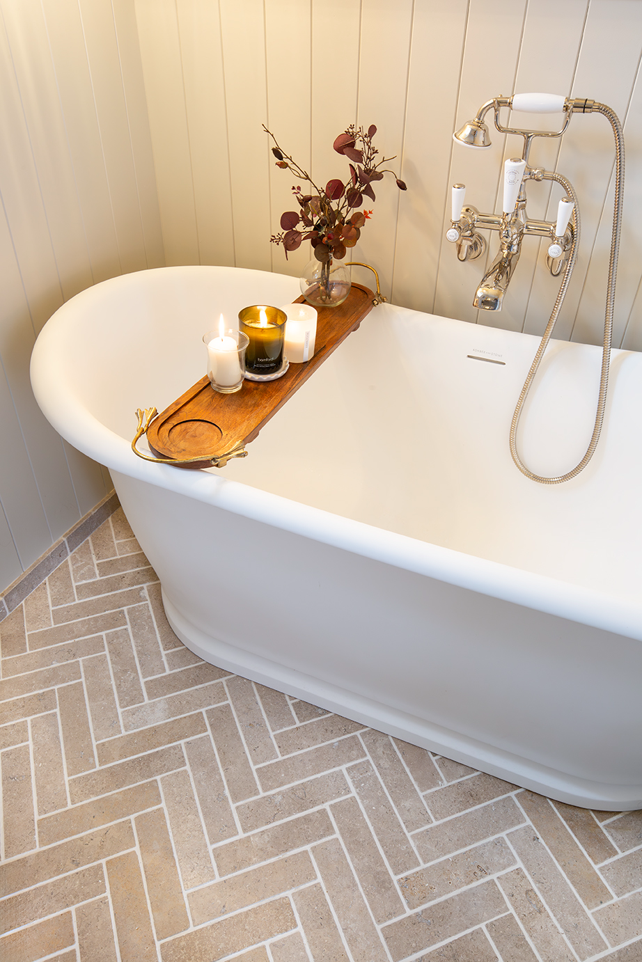 Dijon Tumbled Herringbone Bathroom Tiles
