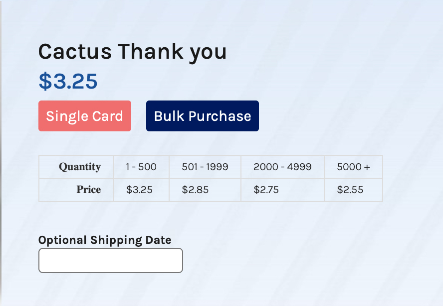 This is from the order screen. It's a close up showing bulk pricing and the optional shipping date.