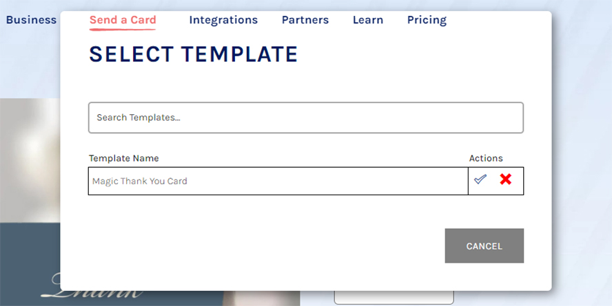 The dialogue box for selecting your desired template.