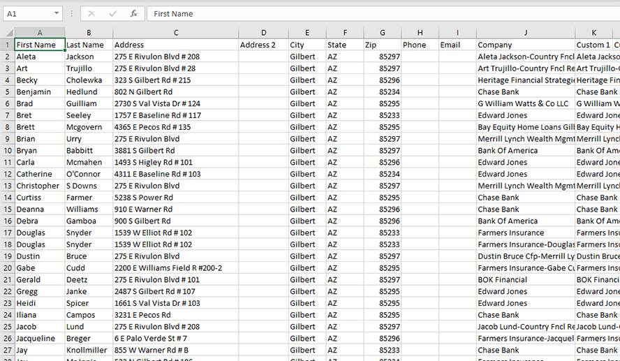 The bulk purchase template completed.