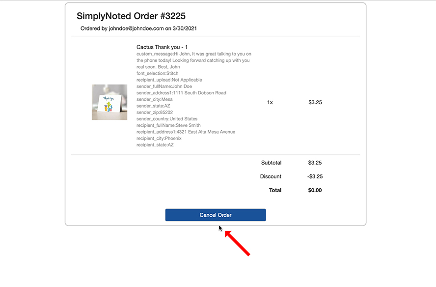 The order summary, showing the details of your order.